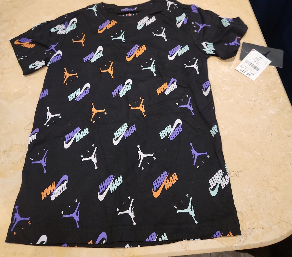 Jordan Black Tee with Mint, Purple and Orange Logos